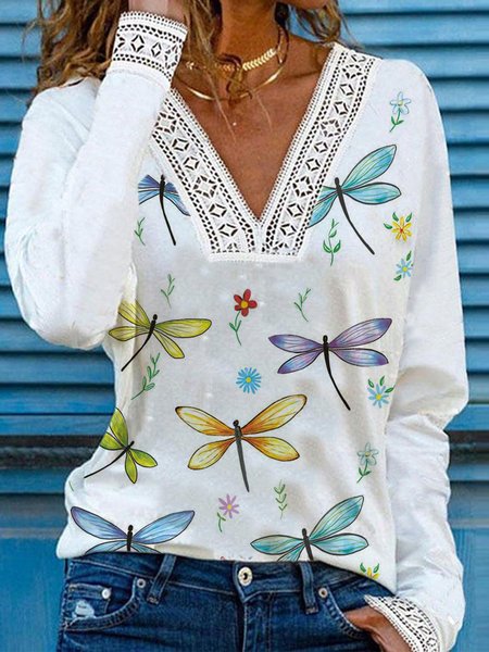 Regular Fit Dragonfly Shirts & Tops, White, Tops