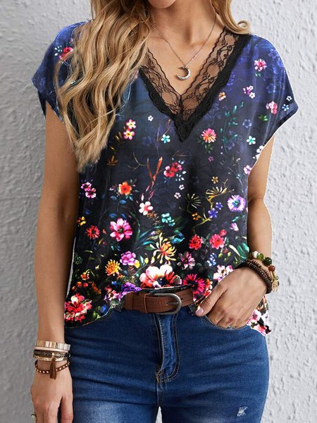 Floral Print Lace Panel Spring New Designer Cozy Women's Top, Multicolor, T-Shirts
Floral Print Lace Panel Spring New Designer Cozy Women's Top, Multicolor, T-Shirts