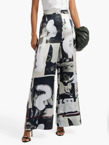 Abstract Print Regular Fit High Waisted Pants, As picture, Wide Leg Pants