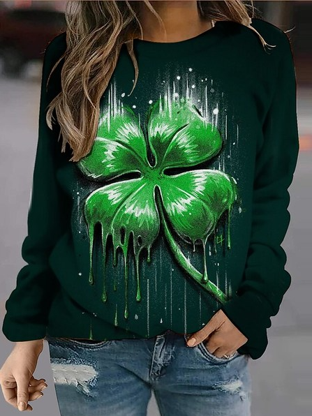 St.Patrick's Day Round Neck Loosen Sweatshirt, Green, Sweatshirts & Hoodies