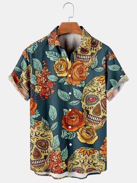 Vintage Skull Graphic Short Sleeve Casual Men's Shirt, As picture, Men's Floral shirt
Vintage Skull Graphic Short Sleeve Casual Men's Shirt, As picture, Men's Floral shirt