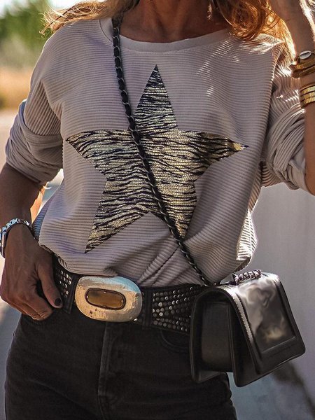 Star Casual Crew Neck Shirts & Tops, Gray, T-Shirts