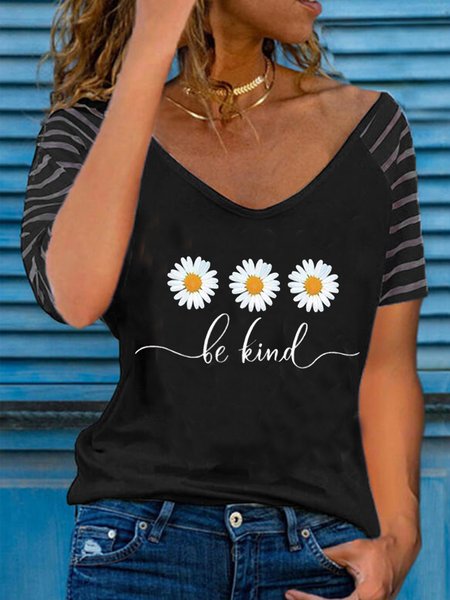 Cotton Blends Floral V Neck Shirts & Tops, Black, Tops