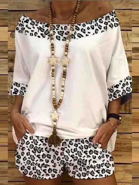 Leopard Boho Boat Neck Pockets Off Shoulder Loosen Cotton Blends Suits, White, Two-piece Outfits
Leopard Boho Boat Neck Pockets Off Shoulder Loosen Cotton Blends Suits, White, Two-piece Outfits