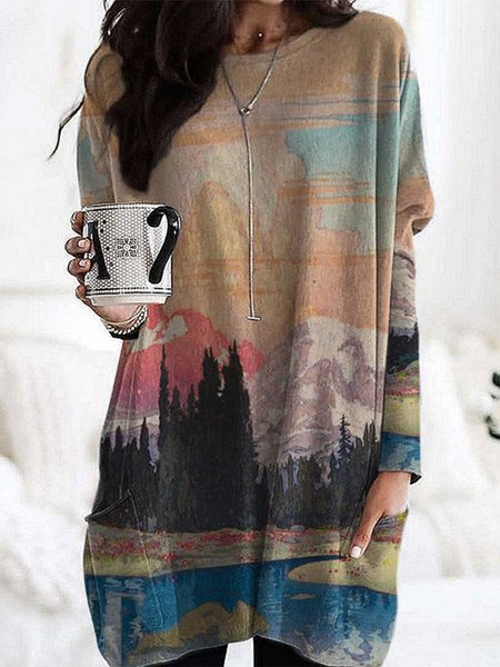 Landscape Print Shirts & Tops, Multicolor, Long sleeve tops