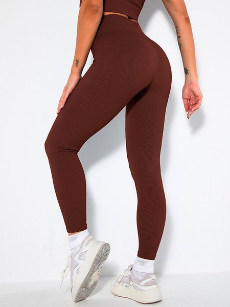 Cotton Blends Solid Sports Pants, Wine red, Leggings