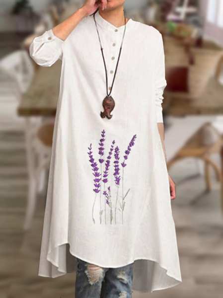 Lavender Embroidery Stand Collar Button Long Sleeve Shirt Dress Henley Dresses, White, Midi Dresses
Lavender Embroidery Stand Collar Button Long Sleeve Shirt Dress Henley Dresses, White, Midi Dresses