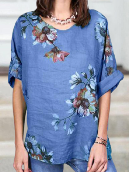Flower Printed Long Sleeve O-neck T-shirt For Women Vintage Crew Neck Floral Shirts & Tops, Blue, T-Shirts
Flower Printed Long Sleeve O-neck T-shirt For Women Vintage Crew Neck Floral Shirts & Tops, Blue, T-Shirts