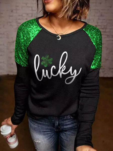 Cotton Blends Vacation Shirts & Tops Floral Shamrock Letter Plus Size Gliter Sequins, Black, Long sleeve tops
Cotton Blends Vacation Shirts & Tops Floral Shamrock Letter Plus Size Gliter Sequins, Black, Long sleeve tops