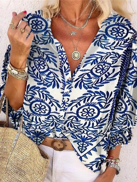 Floral Casual V Neck Buttoned Long Sleeve Loosen Shirts & Tops, Blue, Blouses & Shirts
Floral Casual V Neck Buttoned Long Sleeve Loosen Shirts & Tops, Blue, Blouses & Shirts