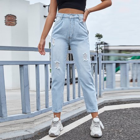 Simple Denim Pockets Pants, Light blue, Jeans