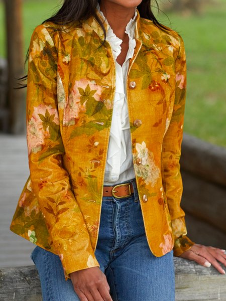 Regular Fit Stand Collar Casual Outerwear, Yellow, Outerwear