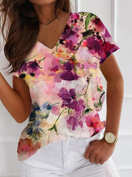 V Neck Shirt Sleeve Cotton Blends Floral Bird Shirts & Tops, Multicolor, T-Shirts
V Neck Shirt Sleeve Cotton Blends Floral Bird Shirts & Tops, Multicolor, T-Shirts