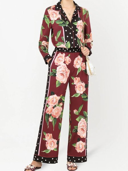 Regular Fit Floral Two Piece Sets, As picture, Pants Set