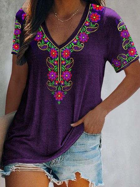 Boho Tribal Floral Printed Boho V Neck Cotton Blends Loosen Shirts & Tops, Deep purple, T-Shirts
Boho Tribal Floral Printed Boho V Neck Cotton Blends Loosen Shirts & Tops, Deep purple, T-Shirts