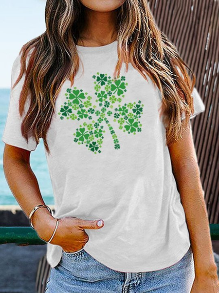 Casual Crew Neck Shirts & Tops, White, T-Shirts