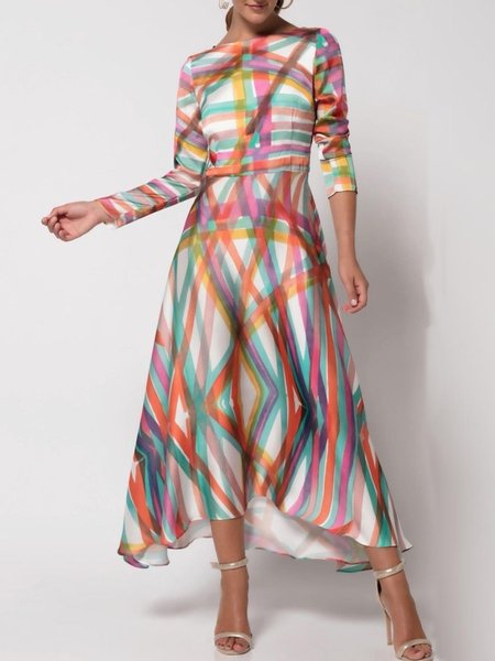 Regular Fit Elegant Long Sleeve Midi Dress, Multicolor, Maxi Dresses