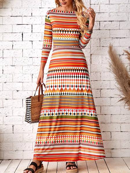 Colorful Striped Geometric Ethnic Pattern Resort A-Type Dress Regular Fit Casual Dresses, Orange, Casual Dresses
Colorful Striped Geometric Ethnic Pattern Resort A-Type Dress Regular Fit Casual Dresses, Orange, Casual Dresses