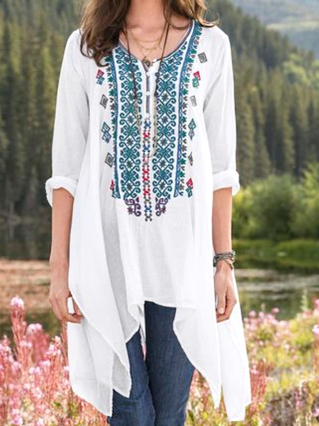 Irregular hem ethnic style long top Geometric Boho Shirts & Tops, White, Long sleeve tops
Irregular hem ethnic style long top Geometric Boho Shirts & Tops, White, Long sleeve tops