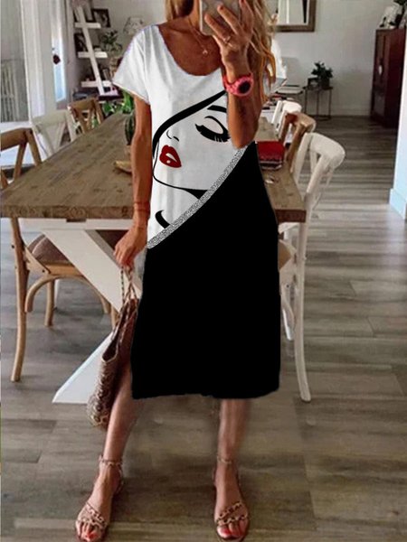 Scoop Neckline Casual Regular Fit Short sleeve Dresses, Black-white, Casual Dresses
Scoop Neckline Casual Regular Fit Short sleeve Dresses, Black-white, Casual Dresses