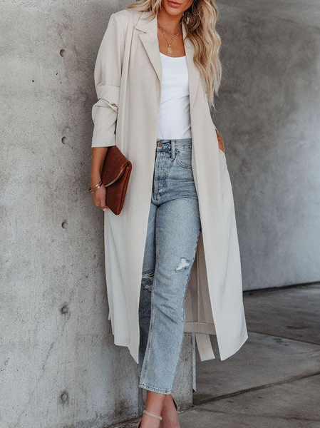 Daily Casual Plain Solid Long Sleeve Outerwear, Apricot, Outerwear