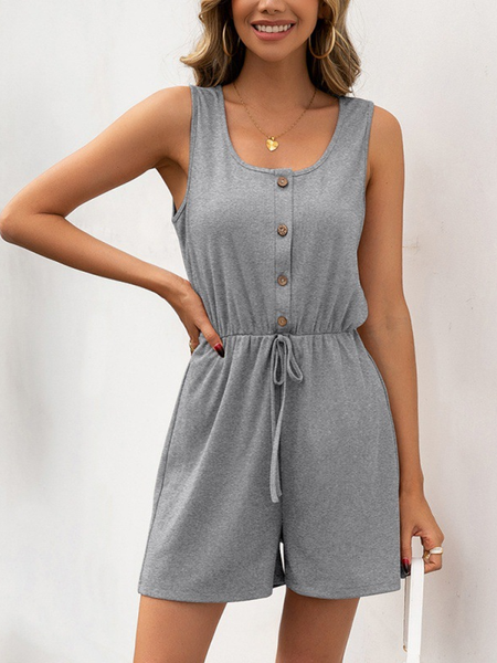 Plain U-Neck One-Pieces, Light gray, Jumpsuits&Rompers
