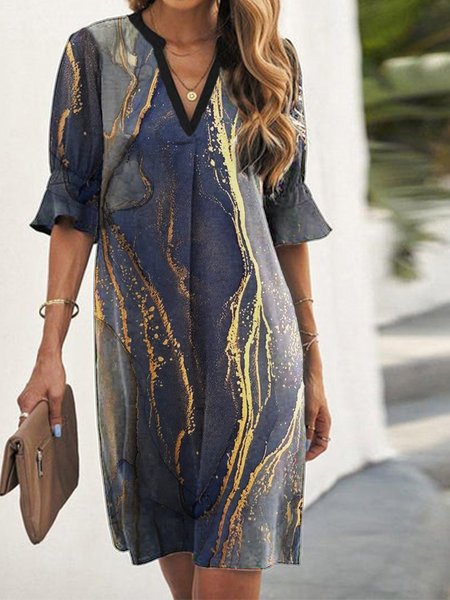 Loosen Geometric Dresses, Multicolor, Mini Dresses