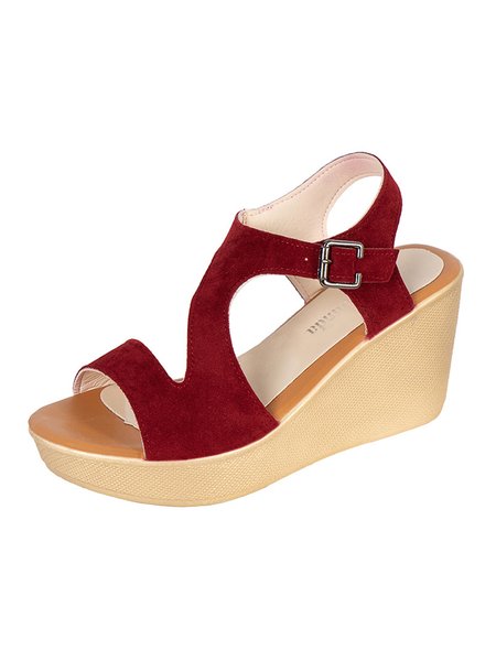 Women's Solid Velvet Wedge Sandals, Red, Sandals