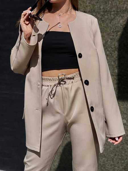 Simple Solid Crew Neck Long sleeve Blazer, Light khaki, Blazers
Simple Solid Crew Neck Long sleeve Blazer, Light khaki, Blazers