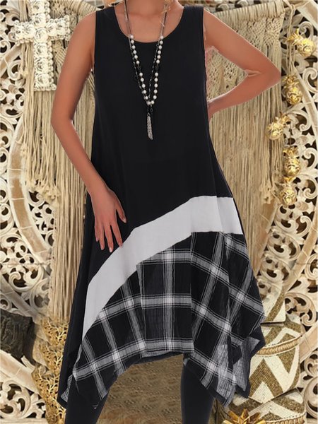 Grid Casual A-line Sleeveless Asymmetric Bottom Cotton Blends Short sleeve Woven Dress, Black, Midi Dresses
Grid Casual A-line Sleeveless Asymmetric Bottom Cotton Blends Short sleeve Woven Dress, Black, Midi Dresses
