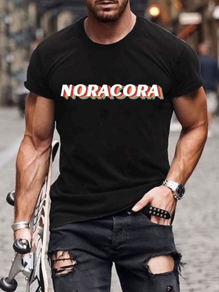 Casual Sports Text Digital Print Short Sleeve T-Shirt, As picture, T-shirt