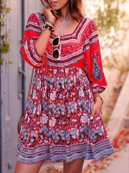 Plus Size Boho Square neck Floral Three Quarter Long sleeve Woven Dress, Red, Mini Dresses
Plus Size Boho Square neck Floral Three Quarter Long sleeve Woven Dress, Red, Mini Dresses