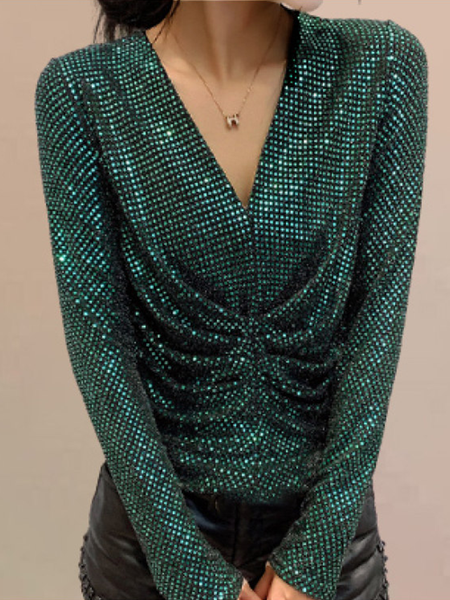 Holiday leisure party plain geometric wave point combination high elasticity Shirts & Tops Plus Size Gliter Sequins, Black-green, Long sleeve tops
Holiday leisure party plain geometric wave point combination high elasticity Shirts & Tops Plus Size Gliter Sequins, Black-green, Long sleeve tops