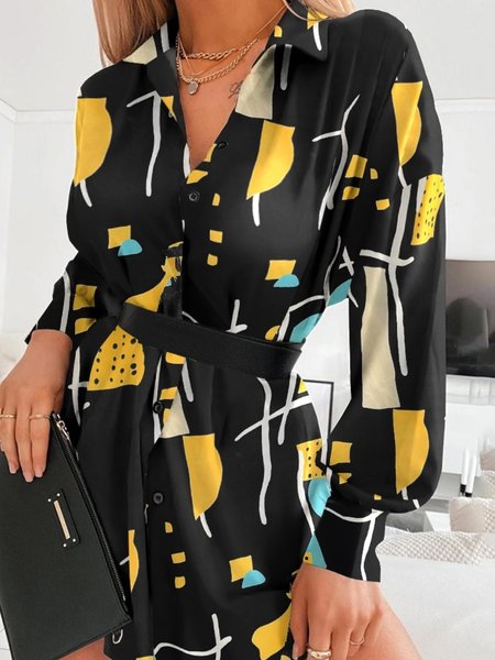 Casual Long Sleeve Shirt Collar Plus Size Printed Dress(Not Including Belts), Black, Mini Dresses
Casual Long Sleeve Shirt Collar Plus Size Printed Dress(Not Including Belts), Black, Mini Dresses