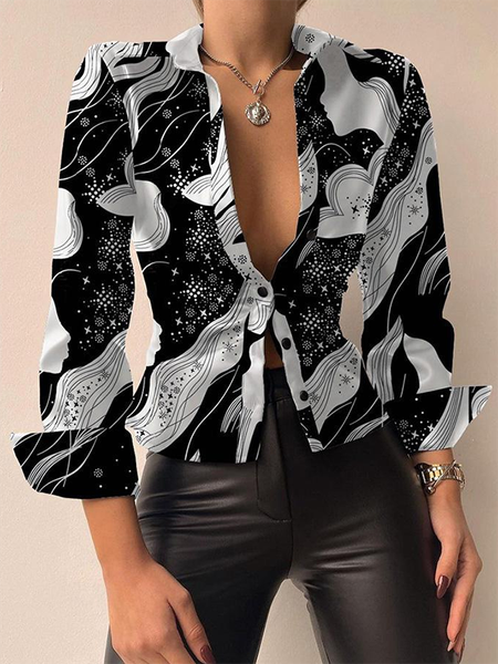 Long sleeve Casual Abstract Shirt Collar Long Sleeve Blouse, Black, Blouses & Shirts
Long sleeve Casual Abstract Shirt Collar Long Sleeve Blouse, Black, Blouses & Shirts