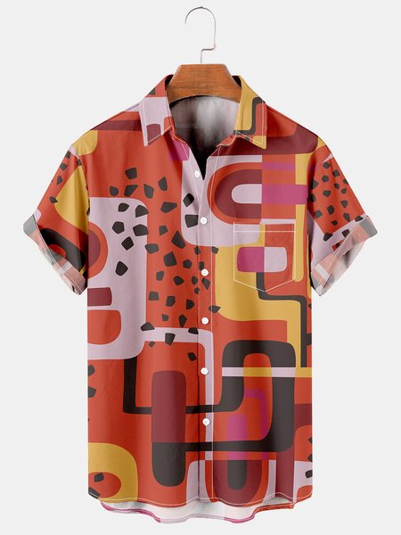 Men's Geometric Abstract Print Loose Short Sleeve Shirt, Brick red, Men's Floral shirt
Men's Geometric Abstract Print Loose Short Sleeve Shirt, Brick red, Men's Floral shirt