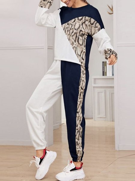 Crew Neck Long Sleeve Color Block Pattern Casual Top Bottom Cropped Knit Pants, White, Suit Set
Crew Neck Long Sleeve Color Block Pattern Casual Top Bottom Cropped Knit Pants, White, Suit Set