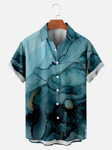 Dark Blue Abstract Men's Short sleeve shirt, As picture, Shirts
