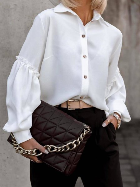 Spring Plain Simple Shirt Collar Lightweight Long sleeve Tops, White, Blouses and Shirts
Spring Plain Simple Shirt Collar Lightweight Long sleeve Tops, White, Blouses and Shirts