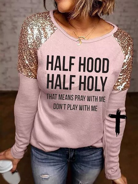 Crew Neck Casual Letter Printed Sequins Long Sleeves T-shirt Shirts & Tops, Pink, T-Shirts
Crew Neck Casual Letter Printed Sequins Long Sleeves T-shirt Shirts & Tops, Pink, T-Shirts