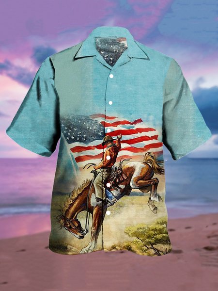 Mens Retro American Flag Cowboy Print Casual Breathable Short Sleeve Hawaiian Shirts, Blue, Men's Floral shirt
Mens Retro American Flag Cowboy Print Casual Breathable Short Sleeve Hawaiian Shirts, Blue, Men's Floral shirt