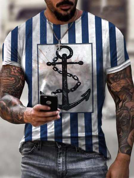 Casual Sport Mid-Century Pattern Anchor Digital Print Short Sleeve T-Shirt, As picture, T-shirt
Casual Sport Mid-Century Pattern Anchor Digital Print Short Sleeve T-Shirt, As picture, T-shirt