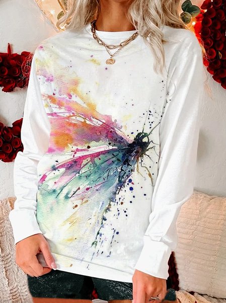 Crew Neck Loosen Casual Shirts & Tops, White, Tops