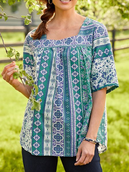 Loosen Casual Floral Half Sleeves Square Neck Shirts & Tops, Green, Blouses & Shirts
Loosen Casual Floral Half Sleeves Square Neck Shirts & Tops, Green, Blouses & Shirts