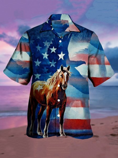 Mens American Flag Horse Print Casual Breathable Short Sleeve Hawaiian Shirts, Blue, Men's Floral shirt
Mens American Flag Horse Print Casual Breathable Short Sleeve Hawaiian Shirts, Blue, Men's Floral shirt