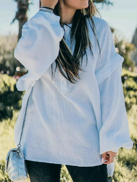 Casual Long sleeve tops, White, Tops