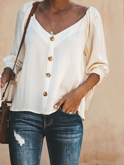 Solid Loosen Casual Shirts & Tops, White, Blouses & Shirts