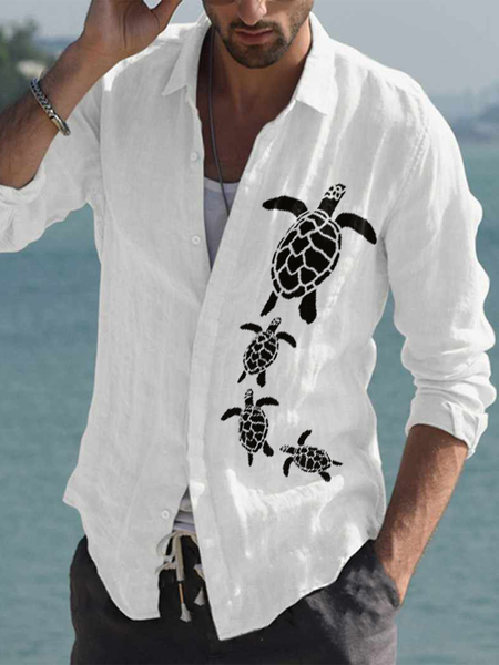 Cotton And linen Style Collar Printed linen Turtle Men's Shirts, White, Long Sleeve Basic Shirts
Cotton And linen Style Collar Printed linen Turtle Men's Shirts, White, Long Sleeve Basic Shirts