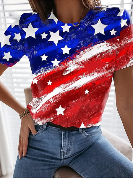 Women's Abstract Painting T shirt Color Block American Flag National Flag Print Round Neck Basic Tops, Red-blue, T-Shirts
Women's Abstract Painting T shirt Color Block American Flag National Flag Print Round Neck Basic Tops, Red-blue, T-Shirts