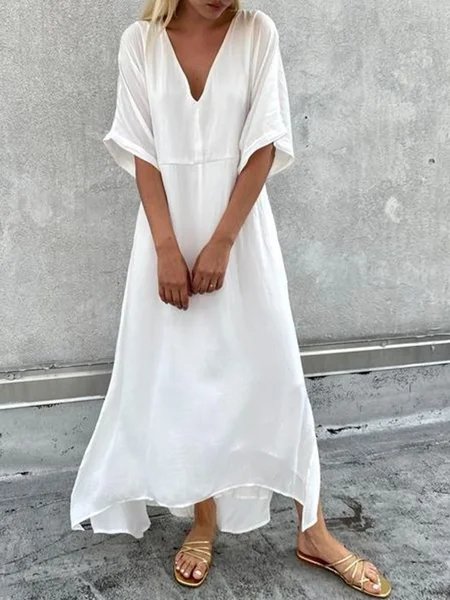 Plus Size Casual Solid V neck Cotton Loosen Short sleeve Dresses, White, Maxi Dresses
Plus Size Casual Solid V neck Cotton Loosen Short sleeve Dresses, White, Maxi Dresses
